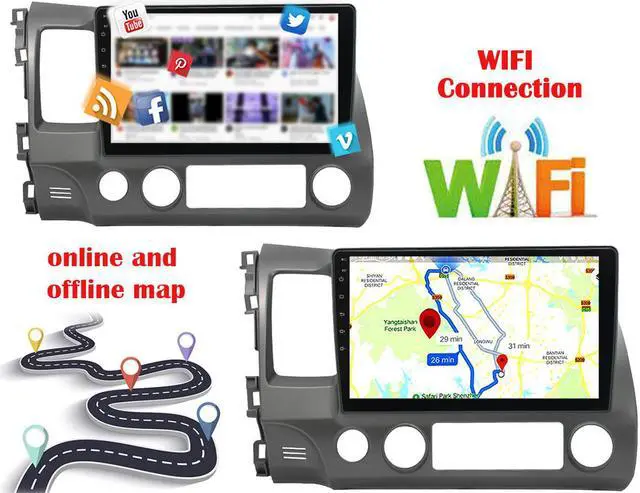 Alt view image 3 of 7 - Binize Android 10 Car Stereo Compatible with CarPlay&Android Auto,10 Inch Touch Screen Car Radio Support Bluetooth,GPS Navigation,FM&AM,RDS,DSP,SWC for Honda Civic 2006-2011+Backup Camera