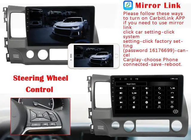 Alt view image 6 of 7 - Binize Android 10 Car Stereo Compatible with CarPlay&Android Auto,10 Inch Touch Screen Car Radio Support Bluetooth,GPS Navigation,FM&AM,RDS,DSP,SWC for Honda Civic 2006-2011+Backup Camera