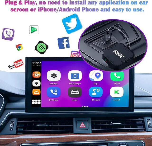 Alt view image 5 of 7 - 2022 Binize Wireless Android Auto and Wireless CarPlay Ai Box Adapter fit for Apple Cars of 98% from 2015, Bluetooth & WiFi Achieve to Wireless CarPlay, 8 core CPU to Fast auto Connect.