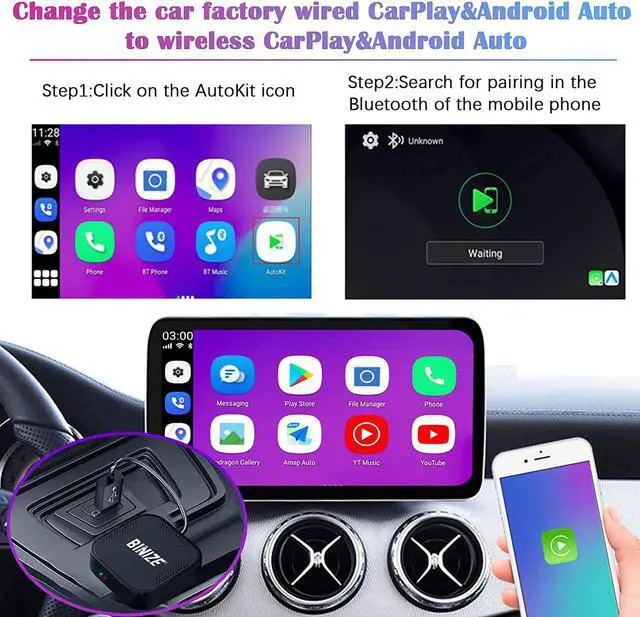 Alt view image 7 of 7 - 2022 Binize Wireless Android Auto and Wireless CarPlay Ai Box Adapter fit for Apple Cars of 98% from 2015, Bluetooth & WiFi Achieve to Wireless CarPlay, 8 core CPU to Fast auto Connect.