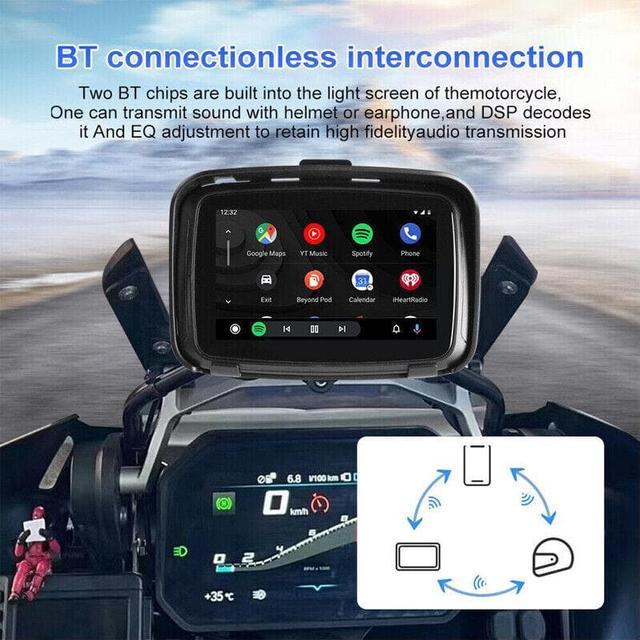 Carplay Screen for Motorcycle, Wireless Apple Car Play & Wireless Android  Auto GPS Navigation for Motorcycle, 5 Waterproof Portable Apple