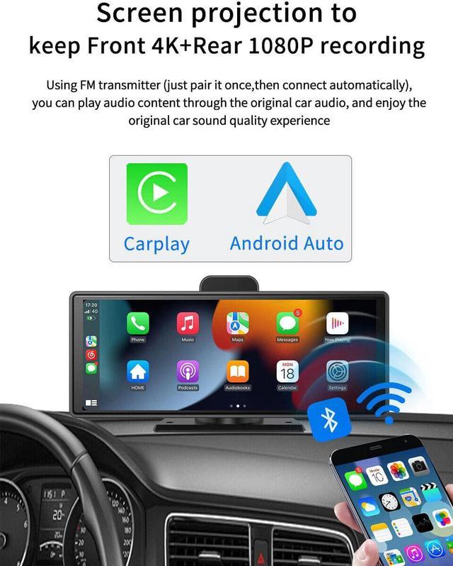 10.26 4K Car DVR Wireless CarPlay Android Auto ADAS WiFi AUX Dash Cam GPS  FM Rearview Camera Video Recorder Dashboard 