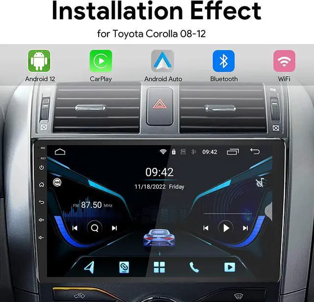 Alt view image 3 of 6 - Binize Android 13 Car Stereo for Toyota Corolla 08-12 Compatible with CarPlay&Android Auto,9 Inch Touch Screen Car Radio Support Bluetooth,GPS Navigation,FM&AM,RDS,DSP,SWC+Backup Camera