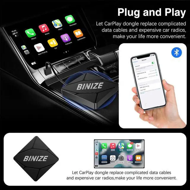 Alt view image 4 of 7 - Binize Wireless CarPlay Adapter for Factory Wired CarPlay Cars to Convert Wired to Wireless, Plug&Play, Latest BT 5.2, Fast WiFi 5.8GHz