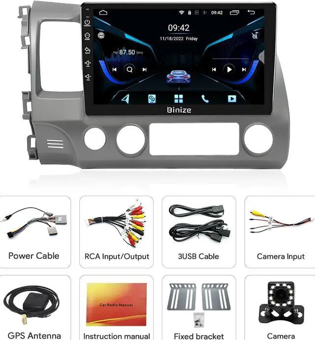 Alt view image 3 of 4 - Binize Car Stereo Android 13 Car Radio for Honda Civic 2006-2011 Supports Wireless CarPlay&Android Auto, Bluetooth,GPS Navigation,FM&AM, Backup Camera