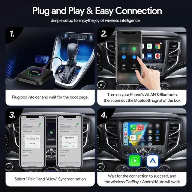 Alt view image 3 of 7 - Binize CarPlay AI Box for Car with OEM wired CarPLay Supports Wireless CarPlay Android auto,Android 13 Ai Box,(8G+128G)