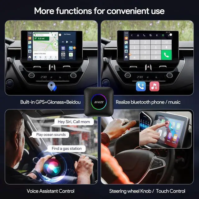 Alt view image 6 of 7 - Binize CarPlay AI Box for Car with OEM wired CarPLay Supports Wireless CarPlay Android auto,Android 13 Ai Box,(8G+128G)