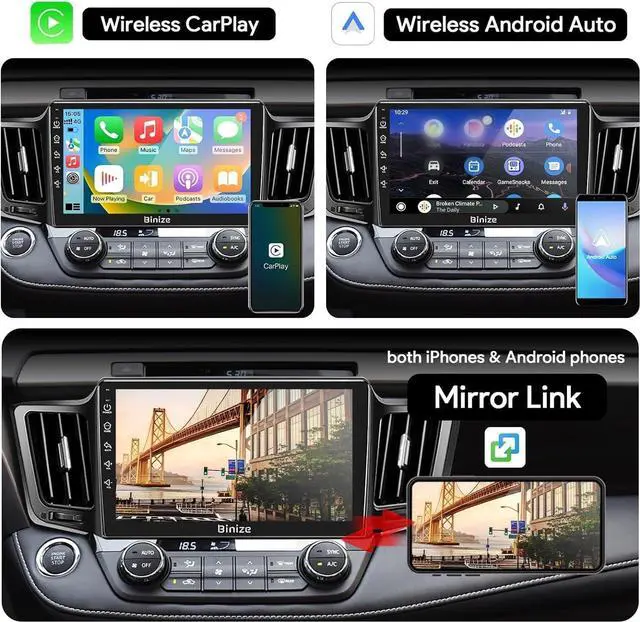 Alt view image 2 of 7 - Binize Android 13 Car Radio Compatible with Toyota RAV4 2013-2018, 10 Touch Screen Car Stereo Wireless CarPlay/Android Auto & Mirroring Support with AHD Backup Camera