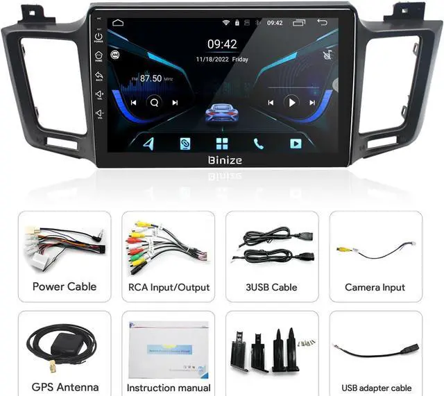 Alt view image 7 of 7 - Binize Android 13 Car Radio Compatible with Toyota RAV4 2013-2018, 10 Touch Screen Car Stereo Wireless CarPlay/Android Auto & Mirroring Support with AHD Backup Camera
