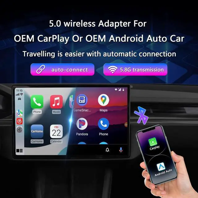 Alt view image 5 of 7 - Binize Wireless CarPlay Adapter Wireless Android Auto Adapter for Cars with OEM Wired CarPlay/Android Auto