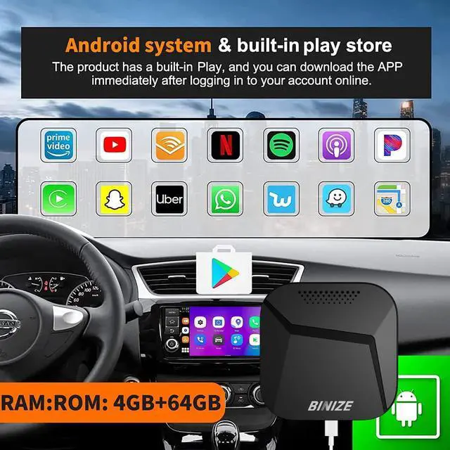 Alt view image 4 of 7 - Binize Android 13 Magic Multimedia Video Box Wireless CarPlay&Android Auto, Carplay AI Box Compatible with YouTube, Netflix Support Only Car with OEM Wired CarPlay/Android Auto 4GB+64GB