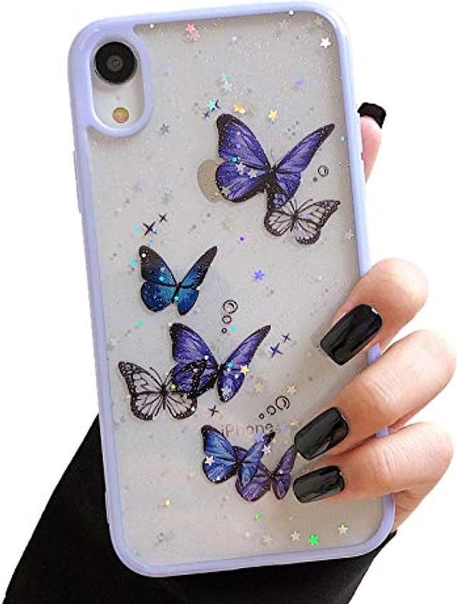 LCHULLE Girly Case for iPhone X iPhone Xs Case Cute Iridescent Butterfly  Design Laser Bling Glitter Stars for Girls Women Soft TPU Bumper Drop