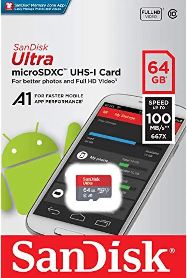 Alt view image 5 of 7 - Sandisk 64Gb Ultra Microsdxc Uhs-I Memory Card With Adapter - 100Mb/S, C10, U1, Full Hd, A1, Micro Sd Card - Sdsquar-064G-Gn6ma