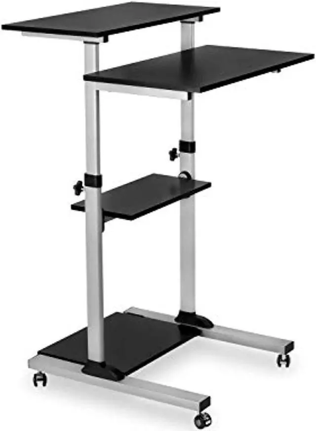 Main image of Mobile Standing Desk/Height Adjustable Stand Up Computer Work Station | Rolling Presentation Cart With 27.5 Inch Wide Platform, Locking Wheels
