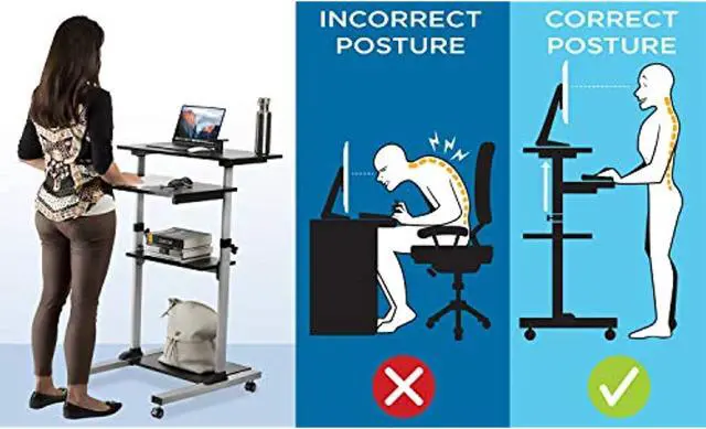 Alt view image 3 of 6 - Mobile Standing Desk/Height Adjustable Stand Up Computer Work Station | Rolling Presentation Cart With 27.5 Inch Wide Platform, Locking Wheels