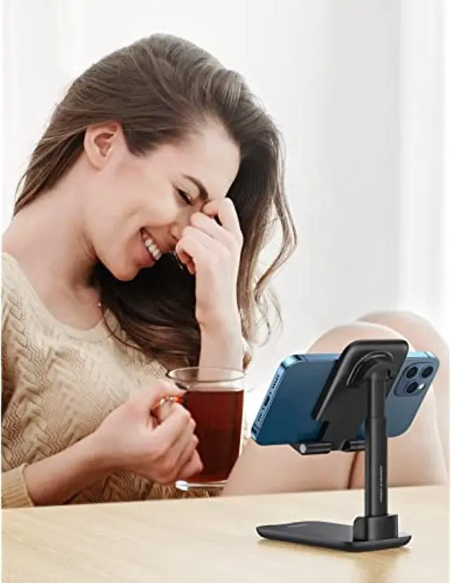 Alt view image 3 of 7 - Phone Stand Cell Phone Holder For Desk Adjustable Foldable Compatible With Iphone 13 12 Pro Max Iphone 11 Xs Xr X Se 8 Plus 6 7 Samsung Galaxy Note20 S20 S10 S9 S8 Mobile Phone, Black