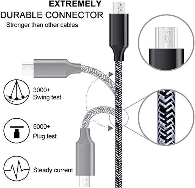 Alt view image 3 of 7 - Android Charger, Android Phone Charger Micro Usb Charger Cord Fast Charging Cable 6 Ft Long With Wall Charger Block Plug For Samsung Galaxy S6 S7 J3 J7 Note 5,Lg Stylo 2 3 Plus,Tablet,Kindle Fire