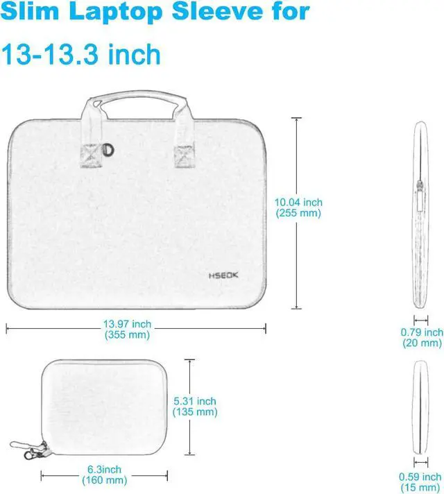 Alt view image 2 of 7 - Hseok 13-14 inches Laptop Sleeve Elastic Neoprene Case, Water Repellent Notebooks Hand Bag with Handle and Small Case,Black