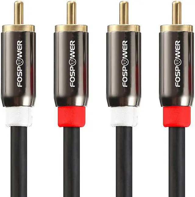 Main image of FosPower 2 RCA M/M Stereo Audio Cable [24K Gold Plated | Copper Core] 2RCA Male to 2RCA Male [Left/Right] Premium Sound Quality Plug - 15ft