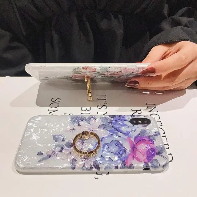 Alt view image 4 of 7 - Qokey Compatible with iPhone XR Case,Flower Case Cute Fashion for Men Women Girls with 360 Degree Rotating Ring Kickstand Soft TPU Shockproof Cover Designed for iPhone XR 6.1 inch Brown Floral