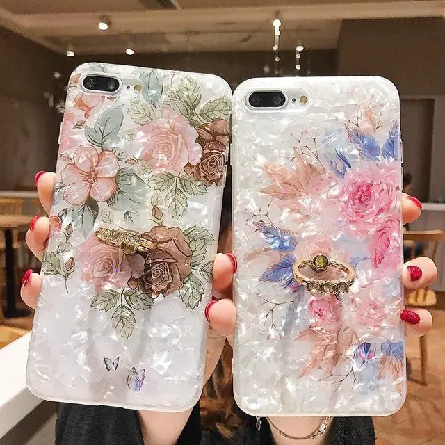 Alt view image 5 of 7 - Qokey Compatible with iPhone XR Case,Flower Case Cute Fashion for Men Women Girls with 360 Degree Rotating Ring Kickstand Soft TPU Shockproof Cover Designed for iPhone XR 6.1 inch Brown Floral