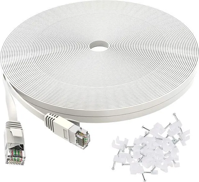 Main image of Cat 6 Ethernet Cable 150 Ft, Outdoor&Indoor, 10Gbps Support Cat7 Network, Slim long Flat Internet LAN Patch Cord, Cat6 Solid High Speed weatherproof Cable for Router, Modem, PS4/5, Xbox, Gaming, White