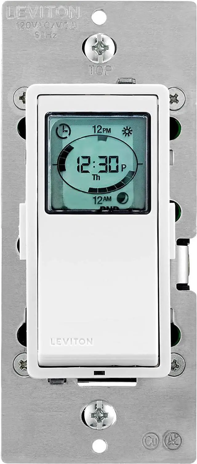 Main image of Leviton Decora Timer Switch, Programmable and Astronomical, Lights and Motor Loads, Single Pole or 3-Way, VPT24-1PZ, White