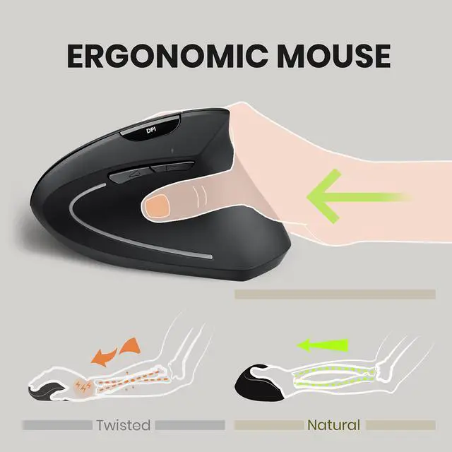 Alt view image 6 of 7 - Kensington Ergonomic Keyboard & Perixx Vertical Ergo Mouse Bundle - Black Wired Keyboard (K75400US) & 800/1200/1600 DPI Right Handed Wireless Mouse