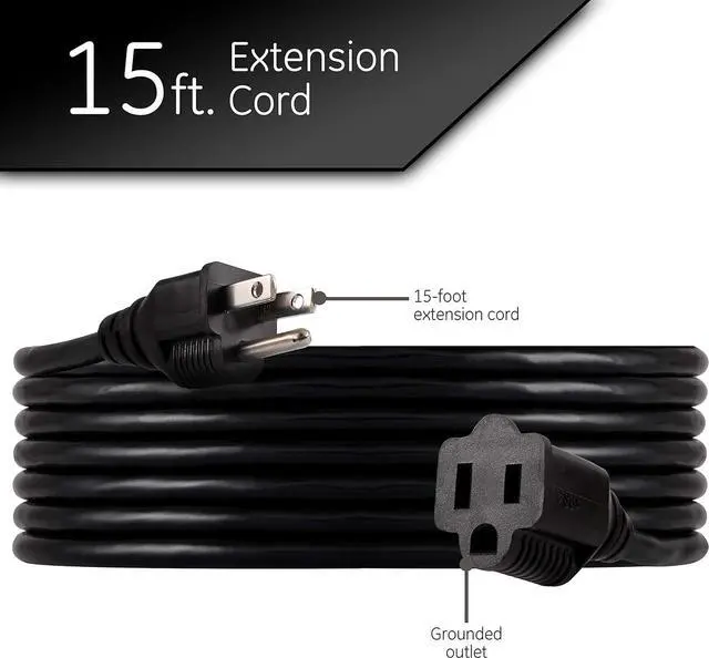 Alt view image 2 of 6 - UltraPro Outdoor Extension Cord, 15 Ft, Heavy Duty Extension Cord, Double Insulated, Grounded, 16 Gauge, 3 Prong Extension Cords, General Purpose Long Extension Cord, UL Listed, Black, 36824