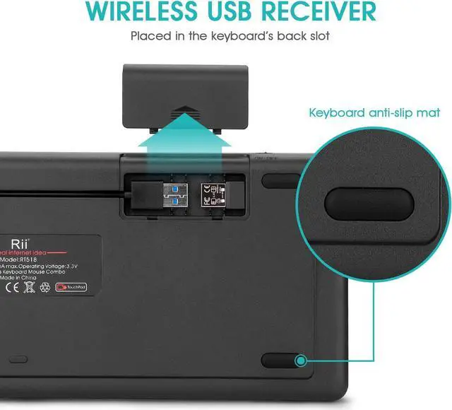 Alt view image 7 of 7 - Rii Wireless Keyboard,Touchpad Keyboard,3-Colors Backlight Keyboard, BigTouch Trackpad,Rechargeable Keyboard for Android TV Box,Smart TV,Xbox,Raspberry Pi,PC,Tablet,Android,Windows,MacOS