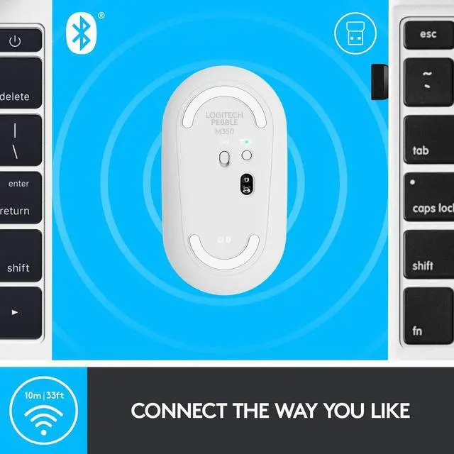Alt view image 5 of 7 - Logitech Pebble M350 Wireless Mouse with Bluetooth or USB - Silent, Slim Computer Mouse with Quiet Click for iPad, Laptop, Notebook, PC and Mac - Off White