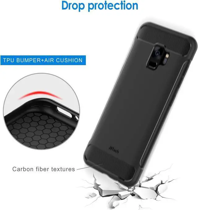 Alt view image 4 of 7 - Slim Fit Case for Samsung Galaxy S9, Thin Phone Cover with Shock-Absorption and Carbon Fiber Design (Black)