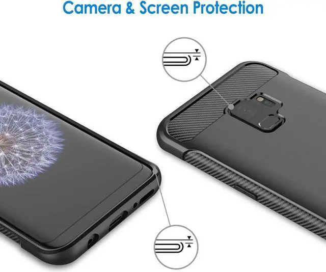 Alt view image 5 of 7 - Slim Fit Case for Samsung Galaxy S9, Thin Phone Cover with Shock-Absorption and Carbon Fiber Design (Black)