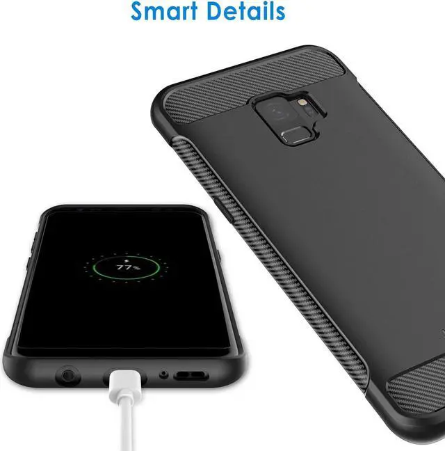 Alt view image 6 of 7 - Slim Fit Case for Samsung Galaxy S9, Thin Phone Cover with Shock-Absorption and Carbon Fiber Design (Black)