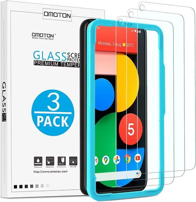 Main image of OMOTON [3 Pack] Screen Protector for Google Pixel 5 - Tempered Glass/Alignment Frame/Anti Scratch Screen Protector for Google Pixel 5