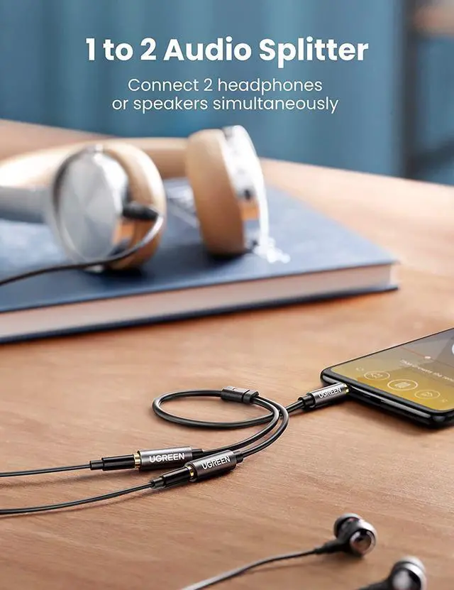 Alt view image 2 of 7 - UGREEN Headphone Splitter 3.5mm Audio Stereo Y Splitter Extension Cable Male to Female Dual Headphone Jack Adapter for Earphone Headset Compatible with iPhone Samsung Tablet Laptop Black