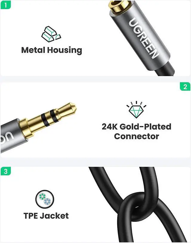 Alt view image 5 of 7 - UGREEN Headphone Splitter 3.5mm Audio Stereo Y Splitter Extension Cable Male to Female Dual Headphone Jack Adapter for Earphone Headset Compatible with iPhone Samsung Tablet Laptop Black