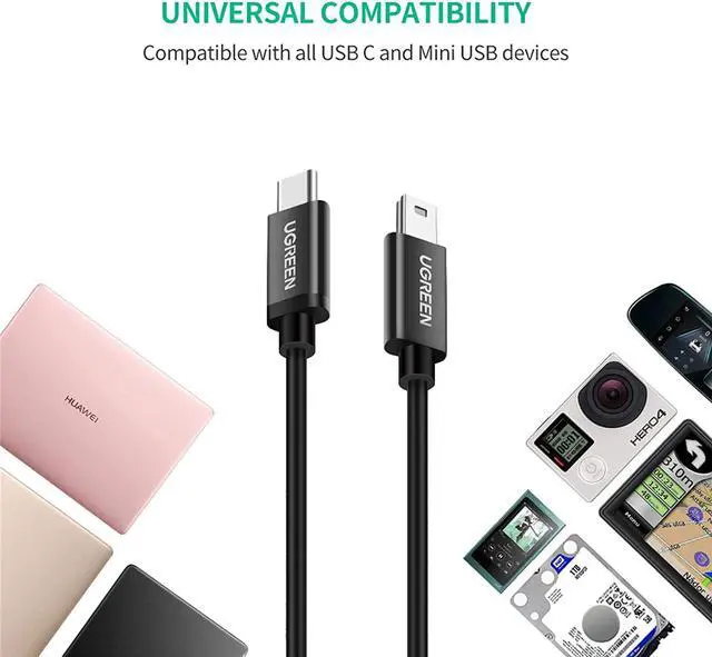 Alt view image 6 of 7 - UGREEN Mini USB to USB C Cable 3FT Mini USB to Type C | Compatible with Digital Camera MP3 Player GPS Receiver and More Mini B Devices PVP Black