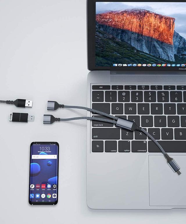Alt view image 5 of 7 - USB C Male to Dual USB Female Cable Splitter 1FT Thunderbolt 3 to Double Type A 2.0 OTG Adapter Cord Converter Multiple Hub for MacBook Pro iPad Air 4 5 Mini 6 Surface GO S23