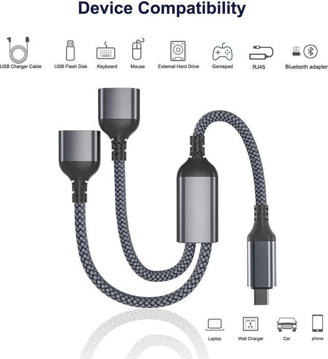 Alt view image 6 of 7 - USB C Male to Dual USB Female Cable Splitter 1FT Thunderbolt 3 to Double Type A 2.0 OTG Adapter Cord Converter Multiple Hub for MacBook Pro iPad Air 4 5 Mini 6 Surface GO S23