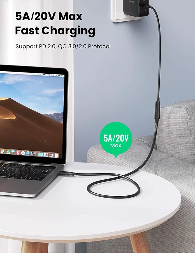 Alt view image 6 of 7 - UGREEN USB Type C Extension Cable (10Gbps), USB 3.2 Type C Male to Female Fast Charging, Compatible with MacBook Pro iPad Pro Dell XPS Surface Switch DJI Mavic Dongle Hub,3FT (Pack of 3)