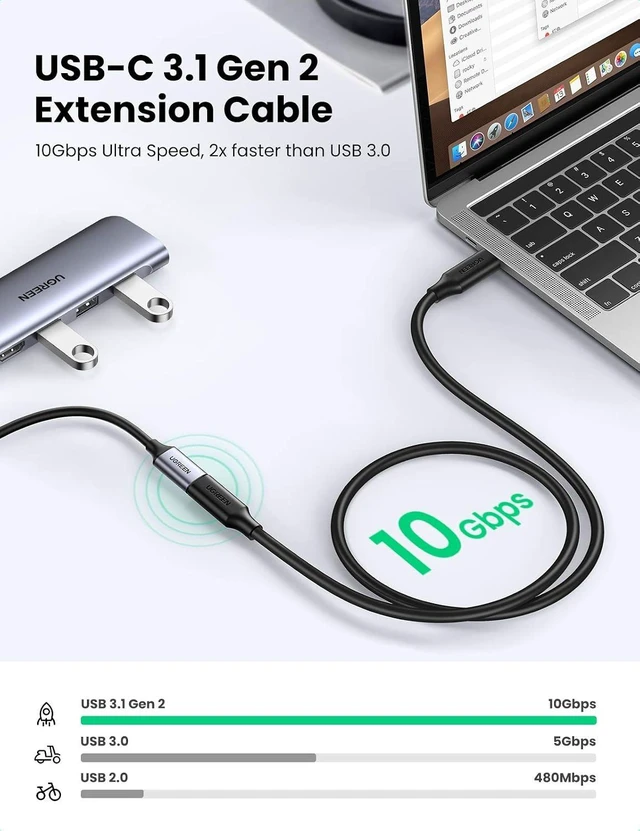 Alt view image 2 of 7 - UGREEN USB Type C Extension Cable (10Gbps), USB 3.2 Type C Male to Female Fast Charging, Compatible with MacBook Pro iPad Pro Dell XPS Surface Switch DJI Mavic Dongle Hub,3FT (Pack of 3)