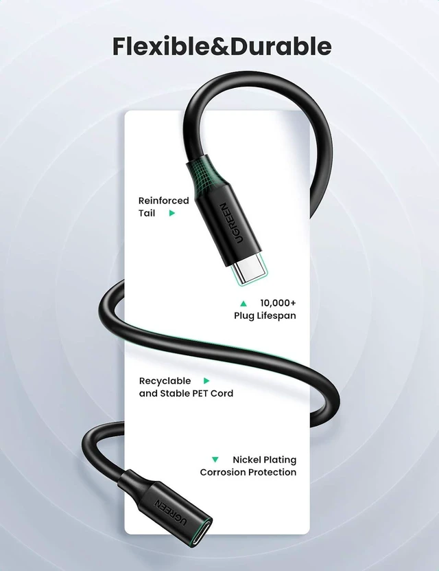 Alt view image 3 of 7 - UGREEN USB Type C Extension Cable (10Gbps), USB 3.2 Type C Male to Female Fast Charging, Compatible with MacBook Pro iPad Pro Dell XPS Surface Switch DJI Mavic Dongle Hub,3FT (Pack of 3)