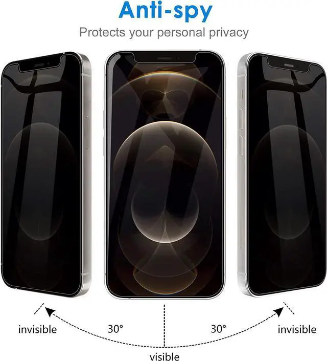 Alt view image 3 of 7 - Privacy Screen Protector for iPhone 12 Pro Max 6.7-Inch Anti Spy Tempered Glass Film 2-Pack