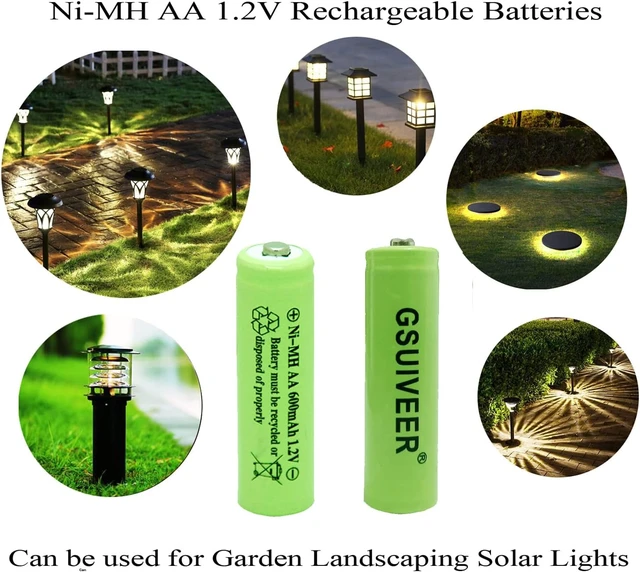 Alt view image 2 of 7 - Solar Light AA Ni-mh 600mAh 1.2V Rechargable Batteries AA Rechargeable Batteries for for Solar Lights (20 Pack)