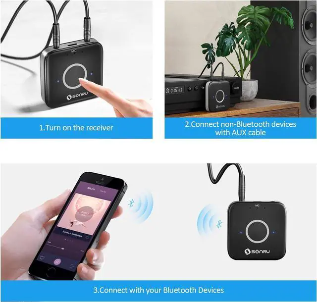 Alt view image 4 of 7 - Bluetooth 5.3 Adapter Hi-Fi Equipment for Car Wireless Audio Receiver with 3.5mm AUX RCA Cable Noise Cancellation Dual AUX Outputs for Home Speakers Wired Headphones