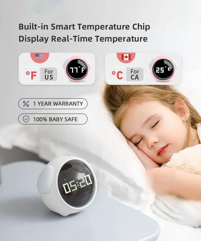 Alt view image 6 of 6 - Kids Alarm Clock, Dual Alarm Setting, Adjustable Brightness Night Light, Voice-Activated,Temperature Detection, Wake-up Alarm Clock, Toy and Gift for Toddler, Children, Students, Boys&Girls
