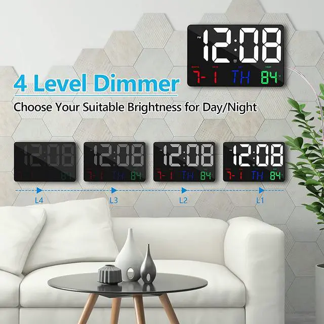 Alt view image 3 of 7 - Amgico Digital Wall Clock,11.4" Digital Clock Large Display, Adjustable Brightness Wall Clock for Bedroom, Alarm Clock with Remote Control,12/24H,Calendar,Snooze,Home,Office,Elderly