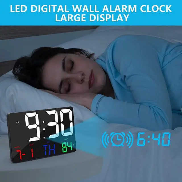 Alt view image 4 of 7 - Amgico Digital Wall Clock,11.4" Digital Clock Large Display, Adjustable Brightness Wall Clock for Bedroom, Alarm Clock with Remote Control,12/24H,Calendar,Snooze,Home,Office,Elderly