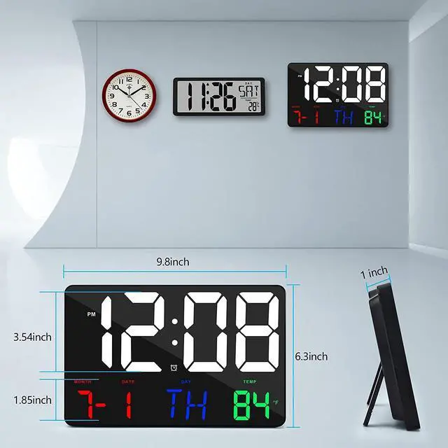 Alt view image 5 of 7 - Amgico Digital Wall Clock,11.4" Digital Clock Large Display, Adjustable Brightness Wall Clock for Bedroom, Alarm Clock with Remote Control,12/24H,Calendar,Snooze,Home,Office,Elderly